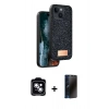MARSİLYAN™- iPhone 14 Kılıf Vadi Klasik Serisi - Siyah 3D Antistatik Hayalet Cam Ekran Koruyucu + PVD Metal Kamera Lens - MI