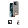 MARSİLYAN™- iPhone 14 Kılıf Vadi Klasik Serisi - Siyah Bilvis 3D Mat Cam Ekran Koruyucu + PVD Metal Kamera Lens - PE
