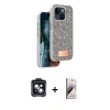 MARSİLYAN™- iPhone 14 Kılıf Vadi Klasik Serisi - Siyah Bilvis 3D Mat Cam Ekran Koruyucu + PVD Metal Kamera Lens - SH