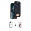 MARSİLYAN™- iPhone 14 Kılıf Vadi Klasik Serisi - Siyah Bilvis 3D Mat Cam Ekran Koruyucu + Shine Kamera Lens - MI