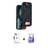 MARSİLYAN™- iPhone 14 Kılıf Vadi Klasik Serisi - Siyah Bilvis 5in1 5D Magic Hayalet Cam Ekran Koruyucu + Shine Kamera Lens - SH