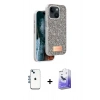 MARSİLYAN™- iPhone 14 Kılıf Vadi Klasik Serisi - Siyah Bilvis 5in1 5D Magic Hayalet Cam Ekran Koruyucu + Shine Kamera Lens - MI