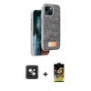 MARSİLYAN™- iPhone 14 Kılıf Vadi Klasik Serisi - Siyah Buffer Cam Ekran Koruyucu + PVD Metal Kamera Lens - PE