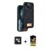 MARSİLYAN™- iPhone 14 Kılıf Vadi Klasik Serisi - Siyah Buffer Cam Ekran Koruyucu + PVD Metal Kamera Lens - PE