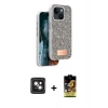 MARSİLYAN™- iPhone 14 Kılıf Vadi Klasik Serisi - Siyah Buffer Cam Ekran Koruyucu + PVD Metal Kamera Lens - PE