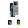MARSİLYAN™- iPhone 14 Kılıf Vadi Klasik Serisi - Siyah Buffer Cam Ekran Koruyucu + PVD Metal Kamera Lens - SH