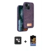 MARSİLYAN™- iPhone 14 Kılıf Vadi Klasik Serisi - Siyah Buffer Hayalet Cam Ekran Koruyucu + PVD Metal Kamera Lens - PE