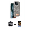 MARSİLYAN™- iPhone 14 Kılıf Vadi Klasik Serisi - Siyah Buffer Hayalet Cam Ekran Koruyucu + PVD Metal Kamera Lens - GS