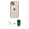 MARSİLYAN™- iPhone 14 Kılıf Vadi Minimal - Şeffaf 360 Full Body Arka Koruyucu + Yeşil Diamond Kamera Lens