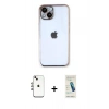 MARSİLYAN™- iPhone 14 Kılıf Vadi Minimal - Şeffaf Pasifik Cam Ekran Koruyucu + Shine Kamera Lens - GI