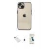 MARSİLYAN™- iPhone 14 Kılıf Vadi Minimal - Şeffaf Pasifik Cam Ekran Koruyucu + Pembe Diamond Kamera Lens