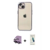 MARSİLYAN™- iPhone 14 Kılıf Vadi Minimal - Şeffaf Pasifik Cam Ekran Koruyucu + Raze Metal Kamera Lens - SH