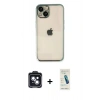 MARSİLYAN™- iPhone 14 Kılıf Vadi Minimal - Şeffaf Pasifik Cam Ekran Koruyucu + PVD Metal Kamera Lens - SH