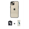 MARSİLYAN™- iPhone 14 Kılıf Vadi Minimal - Şeffaf Pasifik Cam Ekran Koruyucu + PVD Metal Kamera Lens - SH