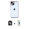 MARSİLYAN™- iPhone 14 Kılıf Vadi Minimal - Şeffaf Pasifik Cam Ekran Koruyucu + PVD Metal Kamera Lens - SH