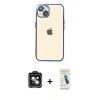MARSİLYAN™- iPhone 14 Kılıf Vadi Minimal - Şeffaf Pasifik Cam Ekran Koruyucu + PVD Metal Kamera Lens - SH