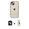 MARSİLYAN™- iPhone 14 Kılıf Vadi Minimal - Şeffaf Pasifik Cam Ekran Koruyucu + PVD Metal Kamera Lens - YL