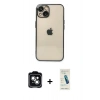 MARSİLYAN™- iPhone 14 Kılıf Vadi Minimal - Şeffaf Pasifik Cam Ekran Koruyucu + PVD Metal Kamera Lens - YL