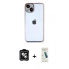 MARSİLYAN™- iPhone 14 Kılıf Vadi Minimal - Şeffaf Pasifik Cam Ekran Koruyucu + PVD Metal Kamera Lens - YL