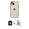 MARSİLYAN™- iPhone 14 Kılıf Vadi Minimal - Şeffaf Royal Nano Ekran Koruyucu + PVD Metal Kamera Lens - MI