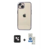 MARSİLYAN™- iPhone 14 Kılıf Vadi Minimal - Şeffaf Royal Nano Ekran Koruyucu + PVD Metal Kamera Lens - PE