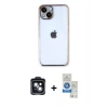 MARSİLYAN™- iPhone 14 Kılıf Vadi Minimal - Şeffaf Royal Nano Ekran Koruyucu + PVD Metal Kamera Lens - SH