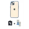 MARSİLYAN™- iPhone 14 Kılıf Vadi Minimal - Şeffaf Royal Nano Ekran Koruyucu + PVD Metal Kamera Lens - SH