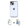 MARSİLYAN™- iPhone 14 Kılıf Vadi Minimal - Şeffaf Royal Nano Ekran Koruyucu + Shine Kamera Lens - YL