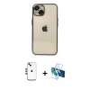 MARSİLYAN™- iPhone 14 Kılıf Vadi Minimal - Siyah 3D Antistatik Cam Ekran Koruyucu + Shine Kamera Lens - GD