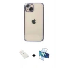 MARSİLYAN™- iPhone 14 Kılıf Vadi Minimal - Siyah 3D Antistatik Cam Ekran Koruyucu + Diamond Kamera Lens - KI