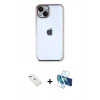 MARSİLYAN™- iPhone 14 Kılıf Vadi Minimal - Siyah 3D Antistatik Cam Ekran Koruyucu + Diamond Kamera Lens - KI
