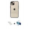 MARSİLYAN™- iPhone 14 Kılıf Vadi Minimal - Siyah 3D Antistatik Cam Ekran Koruyucu + Diamond Kamera Lens - KI