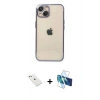 MARSİLYAN™- iPhone 14 Kılıf Vadi Minimal - Siyah 3D Antistatik Cam Ekran Koruyucu + Diamond Kamera Lens - PE