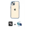 MARSİLYAN™- iPhone 14 Kılıf Vadi Minimal - Siyah 3D Antistatik Cam Ekran Koruyucu + PVD Metal Kamera Lens - PE