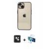 MARSİLYAN™- iPhone 14 Kılıf Vadi Minimal - Siyah 3D Antistatik Cam Ekran Koruyucu + PVD Metal Kamera Lens - PE