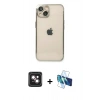 MARSİLYAN™- iPhone 14 Kılıf Vadi Minimal - Siyah 3D Antistatik Cam Ekran Koruyucu + PVD Metal Kamera Lens - PE