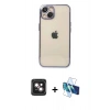 MARSİLYAN™- iPhone 14 Kılıf Vadi Minimal - Siyah 3D Antistatik Cam Ekran Koruyucu + PVD Metal Kamera Lens - PE