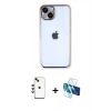 MARSİLYAN™- iPhone 14 Kılıf Vadi Minimal - Siyah 3D Antistatik Cam Ekran Koruyucu + Shine Kamera Lens - YL