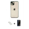 MARSİLYAN™- iPhone 14 Kılıf Vadi Minimal - Siyah 3D Antistatik Hayalet Cam Ekran Koruyucu + Diamond Kamera Lens - PE