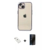 MARSİLYAN™- iPhone 14 Kılıf Vadi Minimal - Siyah 3D Antistatik Hayalet Cam Ekran Koruyucu + Diamond Kamera Lens - PE