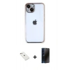 MARSİLYAN™- iPhone 14 Kılıf Vadi Minimal - Siyah 3D Antistatik Hayalet Cam Ekran Koruyucu + Diamond Kamera Lens - PE