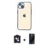MARSİLYAN™- iPhone 14 Kılıf Vadi Minimal - Siyah 3D Antistatik Hayalet Cam Ekran Koruyucu + PVD Metal Kamera Lens - SH