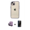 MARSİLYAN™- iPhone 14 Kılıf Vadi Minimal - Siyah 3D Antistatik Hayalet Cam Ekran Koruyucu + Raze Metal Kamera Lens - SH