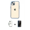 MARSİLYAN™- iPhone 14 Kılıf Vadi Minimal - Siyah 3D Antistatik Hayalet Cam Ekran Koruyucu + Shine Kamera Lens - YL