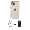 MARSİLYAN™- iPhone 14 Kılıf Vadi Minimal - Siyah 3D Antistatik Hayalet Cam Ekran Koruyucu + Shine Kamera Lens - SH