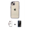MARSİLYAN™- iPhone 14 Kılıf Vadi Minimal - Siyah 3D Antistatik Hayalet Cam Ekran Koruyucu + Shine Kamera Lens - KI