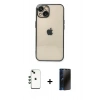 MARSİLYAN™- iPhone 14 Kılıf Vadi Minimal - Siyah 3D Antistatik Hayalet Cam Ekran Koruyucu + Shine Kamera Lens - YL