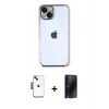 MARSİLYAN™- iPhone 14 Kılıf Vadi Minimal - Siyah 3D Antistatik Hayalet Cam Ekran Koruyucu + Shine Kamera Lens - SH