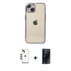 MARSİLYAN™- iPhone 14 Kılıf Vadi Minimal - Siyah 3D Antistatik Hayalet Cam Ekran Koruyucu + Shine Kamera Lens - YL