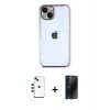 MARSİLYAN™- iPhone 14 Kılıf Vadi Minimal - Siyah 3D Antistatik Hayalet Cam Ekran Koruyucu + Shine Kamera Lens - KI